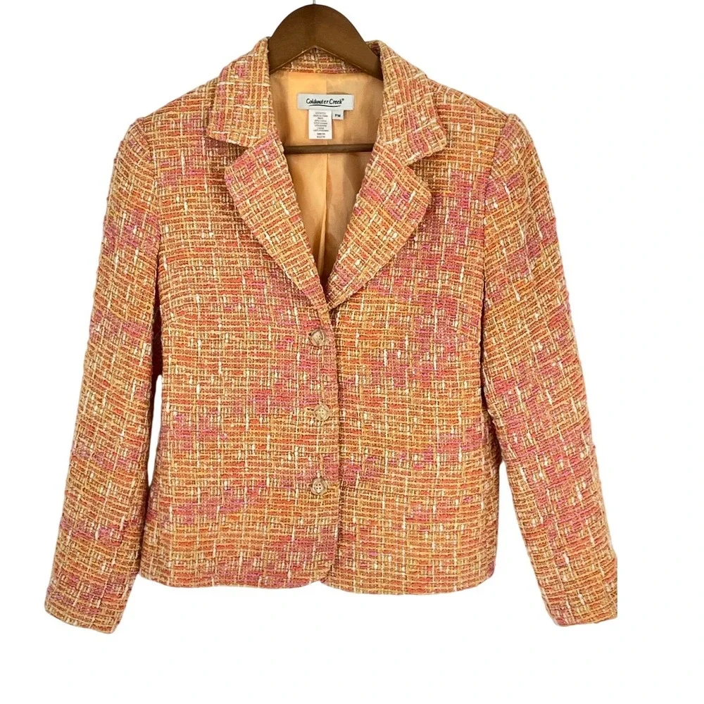 Coldwater Creek Womens‎ Blazer PM Petite Medium Tweed Orange Pink Textured